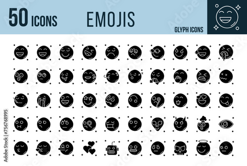 Set of 50 Emojis line icons set. Emojis outline icons with editable stroke collection.
