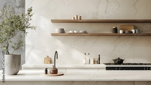 Home mock up, cozy modern kitchen interior background, 3d render photo