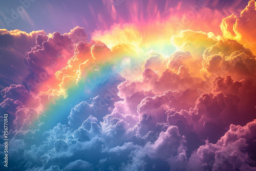 A vibrant rainbow emerging from a cloudy sky, illustrating optimism and positivity after a storm. Concept of resilience and hope. Generative Ai.