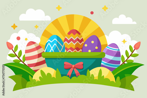 Easter in a basket: bright Easter eggs
