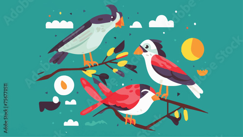 Flat Design Vector Illustration of Birds: Creative and Vibrant Avian Graphics for Various Purposes photo