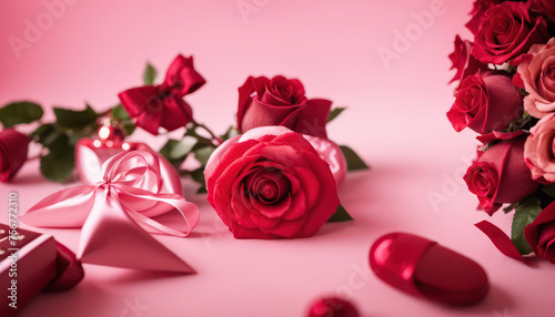 bouquet of roses with a heart or bouquet of red roses or bouquet of roses or bucket flower in valentine day or valentine roses and gift or valentine roses and box or valentina roses and gift box photo