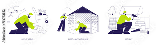 Small architectural forms installation abstract concept vector illustrations.