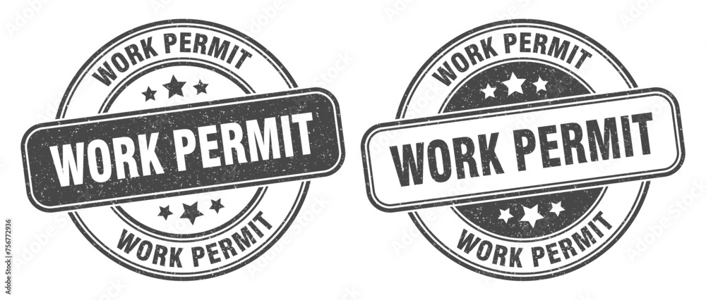 work permit stamp. work permit label. round grunge sign