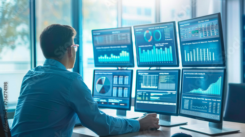 Data Analysis and Insights: An image depicting professionals analyzing data on computer screens or digital dashboards. Generative AI © Hokmiran