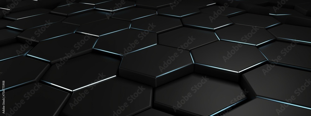 Futuristic black hexagonal background with copy space area. Luxury digital geometric with black hexagons for technology background.