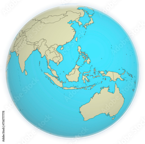 Map in yellow and blue with some continents