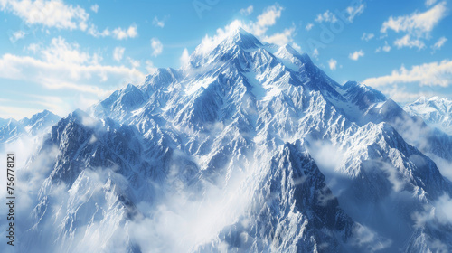 Majestic Mountain Peaks: Capture the grandeur of towering mountain ranges, with snow-capped peaks against clear blue skies or dramatic cloud formations. Generative AI
