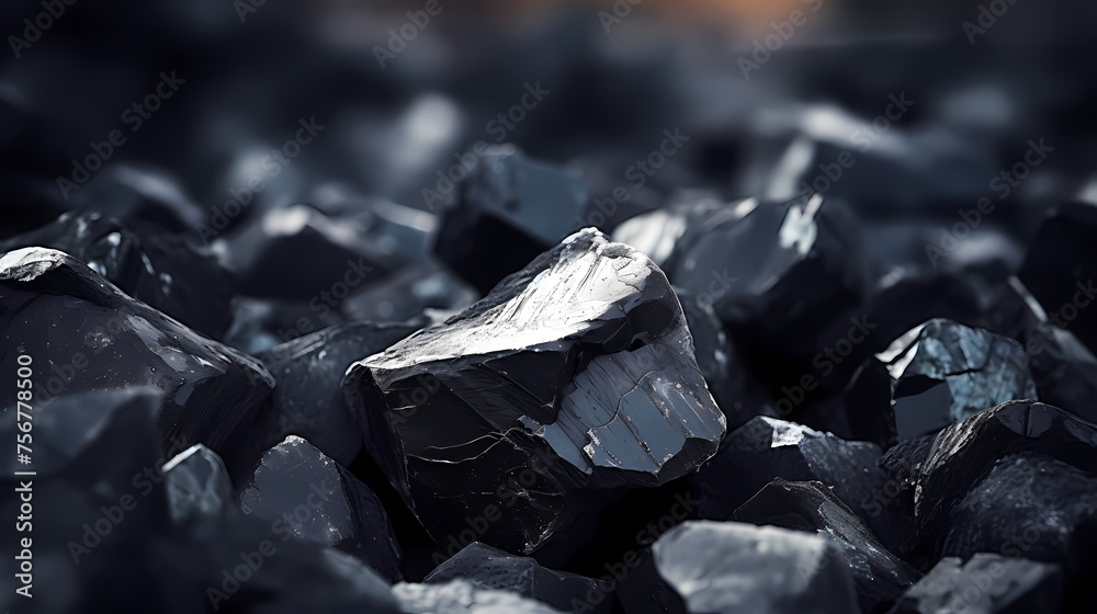 Close-up photo of black coal - obrazy, fototapety, plakaty 