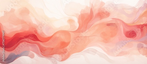 A detailed closeup of a red and white painting on a white background, featuring delicate petals in shades of pink and peach. This landscape art piece is a visual masterpiece photo