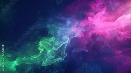 Abstract green blue and magenta color with particles moving for science background. photo