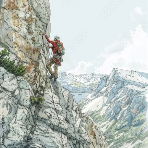 Extreme Summer Climbing, Mountain Climber Drawing Imitation, Abstract Generative AI Illustration