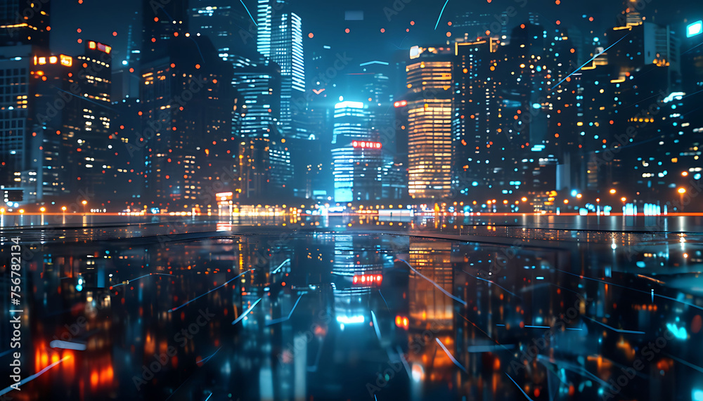 majestic and modern night city views, light speed data transfer interconnected, smart city majestic and modern night city views, light speed data transfer interconnected, smart city