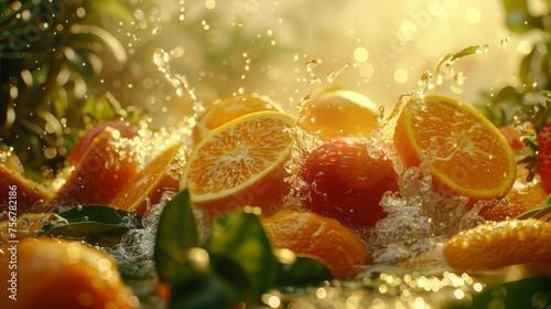 A burst of citrus fruits  radiating freshness and vitality in a captivating display Background