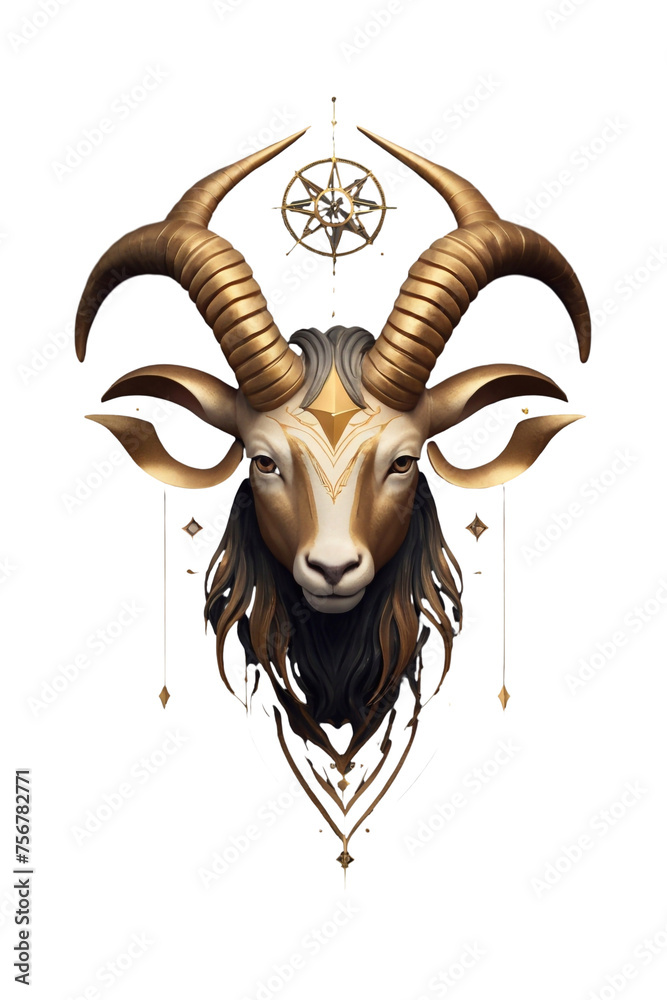 astrology Capricorn zodiac sign Realistic 3D illustration ram or mouflon head Zodiac characteristic