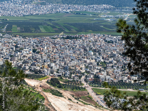 aerial view of the village, Arab villages at its foot, neighborhood Nazareth, Israel