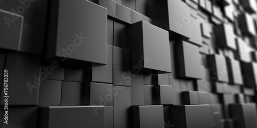 A black and white image of a wall made of black cubes - stock background.