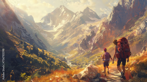 Travel and Adventure  A scenic image of individuals or families exploring new destinations  hiking in nature  or immersing themselves in local culture while traveling. Generative AI
