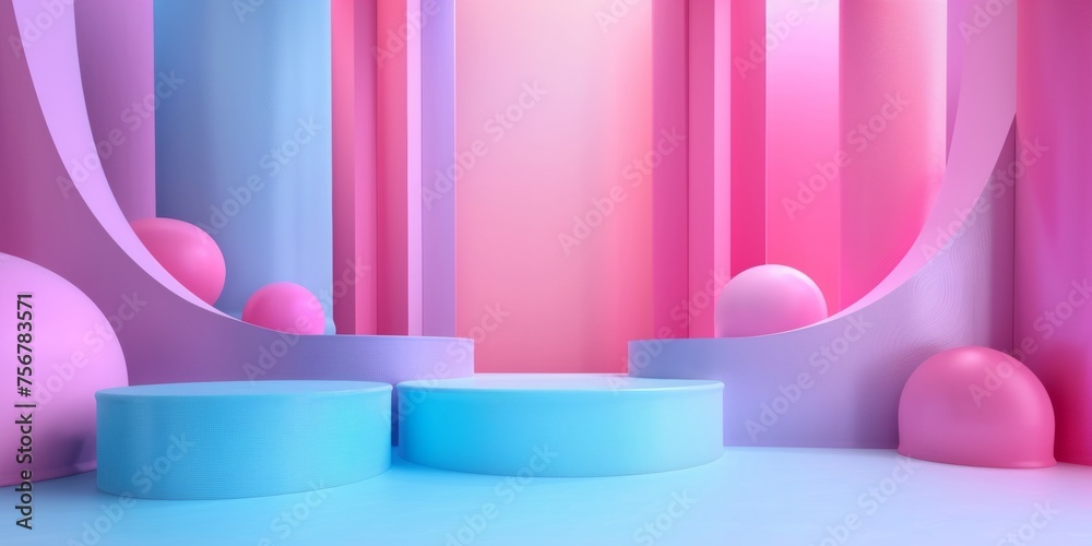 A pink and blue room with pink and blue pillars - stock background. A pink and blue room with pink and blue pillars - stock background.