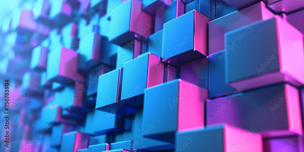 A wall of blue and pink cubes - stock background. A wall of blue and pink cubes - stock background.