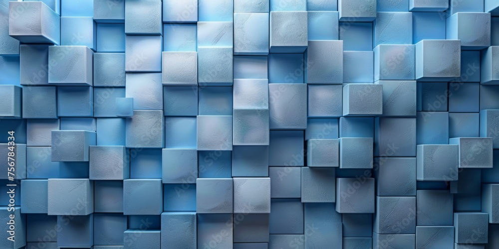 A blue wall made of blue blocks - stock background.