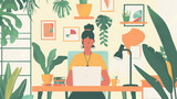 Work-Life Balance: An image depicting a person working on a laptop in a cozy home environment, surrounded by plants and personal items, showcasing the concept of remote work and flexibility. 
