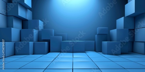 A blue room with blue blocks and a blue floor - stock background.