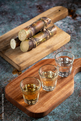 Glasses of cachaça served on the table.