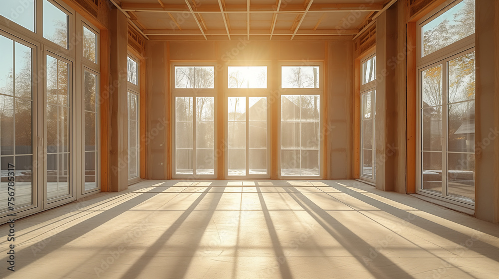 Empty room with floor and window, interior design of a new home