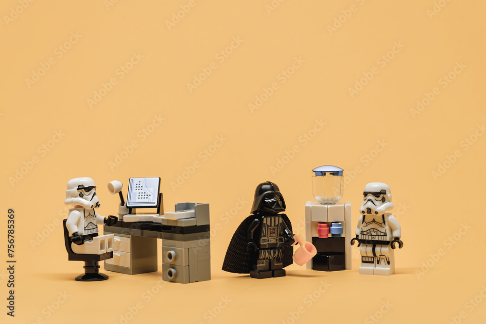 Fototapeta premium Vader and Stormtroopers having project meeting in office