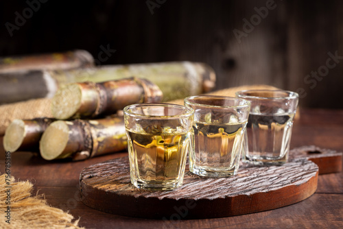 Glasses of cachaça served on the table.