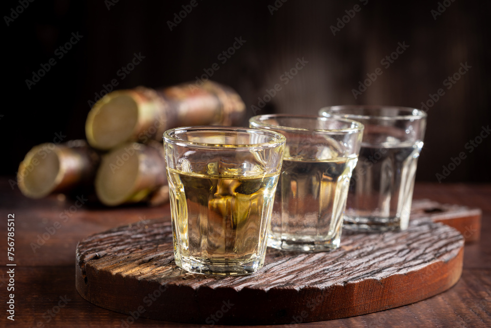 Glasses of cachaça served on the table. Glasses of cachaça served on the table.