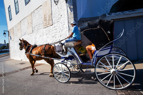 Photography Horse-drawn carriages on island Spetses  Blurred motion people  combine old time