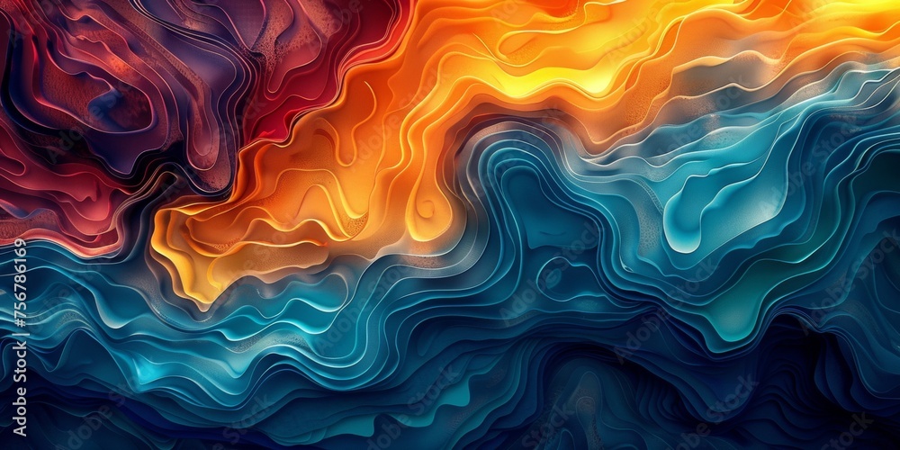 A colorful abstract painting with blue, red, and yellow lines - stock background. A colorful abstract painting with blue, red, and yellow lines - stock background.
