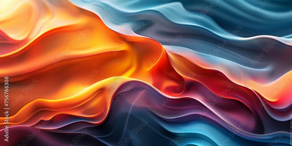 A colorful, abstract painting of a wave with orange and blue colors - stock background.