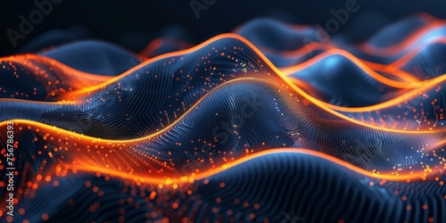 A series of orange and blue waves with a lot of dots - stock background.