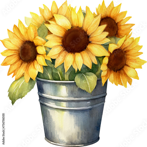 Sunflower Bouquet in a Garden Pail Bucket Clipart