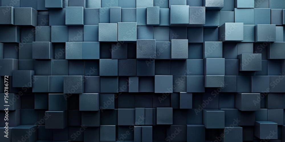 A wall of blue cubes with a gray background - stock background.