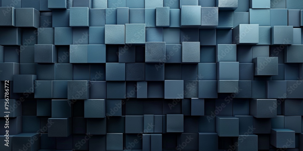 A wall of blue cubes with a gray background - stock background. A wall of blue cubes with a gray background - stock background.