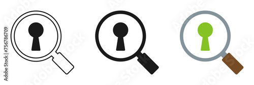 Keyhole magnifying glass icon set, illustration