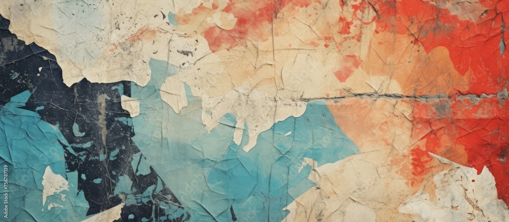 Naklejka premium A closeup of a vibrant painting depicting a colorful map of the world, with intricate patterns and a beautiful landscape in the background