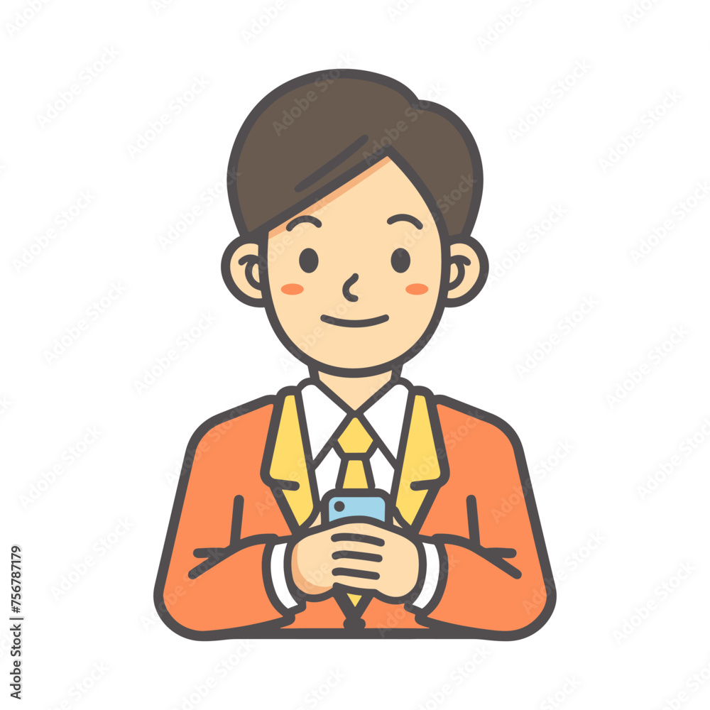 Businessman holding phone in his hands, simple icon style vector illustration. Businessman holding phone in his hands, simple icon style vector illustration.