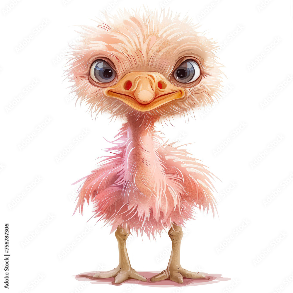 Obraz premium Cute Funny Cartoon Ostrich, Illustration for Children Book, Generative AI