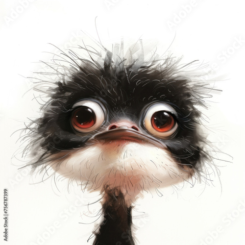 Cute Funny Cartoon Ostrich, Illustration for Children Book, Generative AI