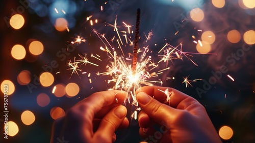 A close-up of hands holding sparklers, their shimmering glow adding a touch of magic to the celebration night.