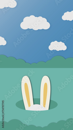 Easter Story. Bunny's hole in grass illustration to holy week post, funny banner. Easter Eggs
