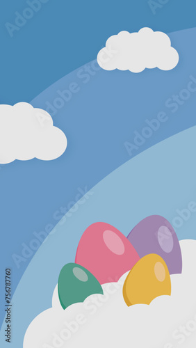 Easter Eggs Story. Colored eggs in a cute cloud to Holy week holiday post.