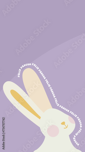 Easter Story. Cuty bunny in a purple backgroun.