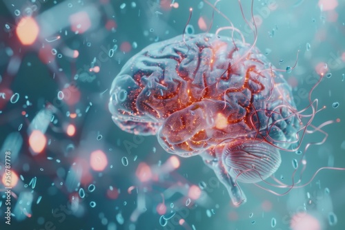 Futuristic 3D rendering of human brain with detailed neural connections and structures for advanced medical research. Brain clever intelligence in health care and hospital setting. Ideal for neurology