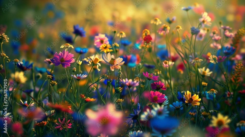 A kaleidoscope of colors in a field of wildflowers, forming a vibrant tapestry of nature's expression.